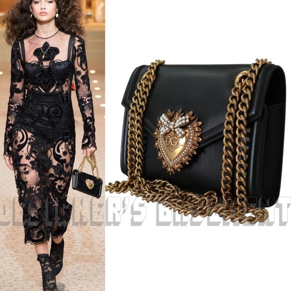 Dolce & Gabbana Handbags - DOLCE & GABBANA black Leather Mini DEVOTION gold & pearl DG HEART cross body bag